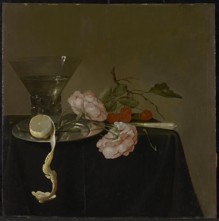 Still Life with Drinking Glass, Fruit and Roses