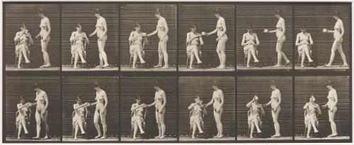 Animal Locomotion: Plate 450 – Woman brings a cup of tea; another woman takes the cup and drinks