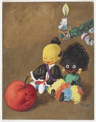 Chinese Doll, Negro Doll, Smiling Apple beneath Smiling Christmas Candle from Uhu, December 1942