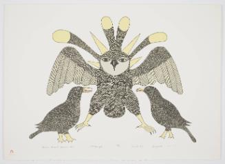 Ravens Guard the Sun Owl from Lithographs by Kenojuak