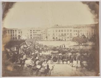 The Funeral Procession of Grand Duke Nicholas of Russia, crossing the Pont Neuf, Nice, on 28th April, 1865. Photographed from a window of a building on the Place Charles-Albert