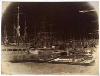 View of moored ships in Port of Marseille.