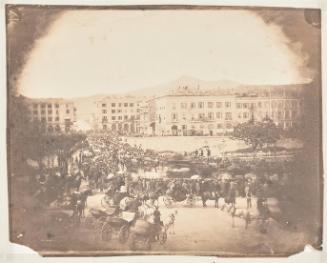The Funeral Procession of Grand Duke Nicholas of Russia, crossing the Pont Neuf, Nice, on 28th April, 1865. Photographed from a window of a building on the Place Charles-Albert