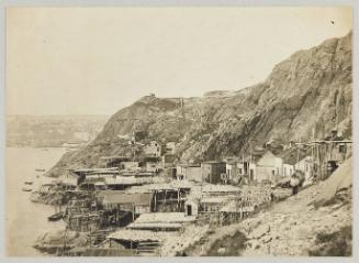 Fish stages, North side, St. John's. Print of Newfoundland from Collection of Canadian albums compiled by Edith S. Watson
