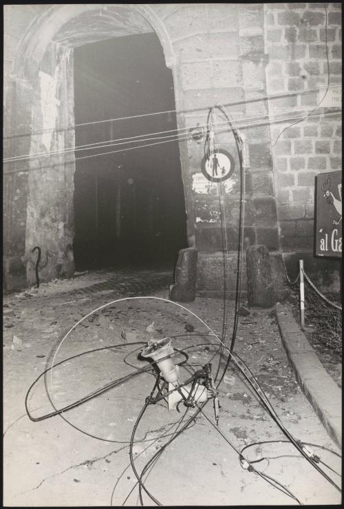 Damage to the streets and fallen wires in the aftermath of an earthquake in Tuscany that left about 5,000 homeless