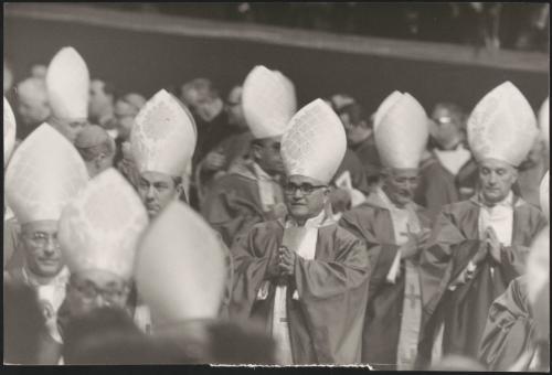 Bishops gather at the Second Vatican Council, an event announced by Pope John XXIII shortly after his election