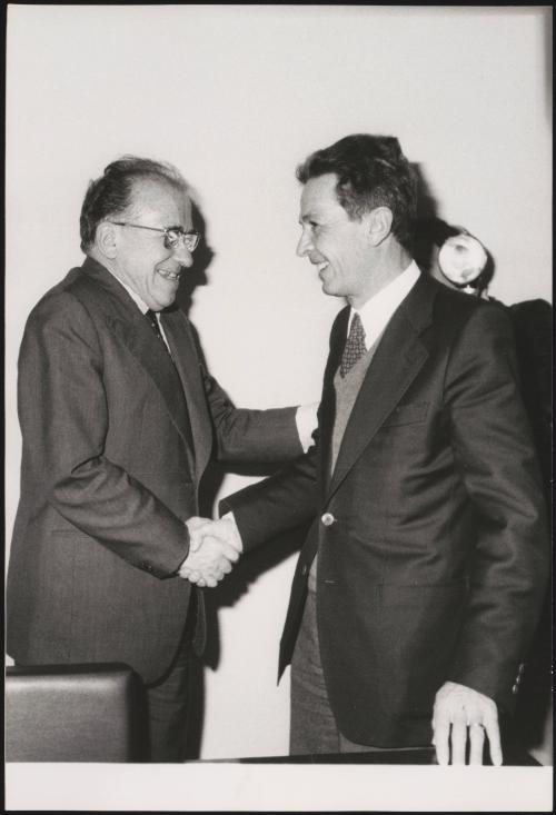 Two leading communist politicians Enrico Berlinguer  and Santiago Carrillo 