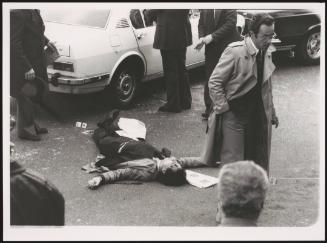 The corpse of Raffalele Iozzino, Public Security guard, in front of the car from Aldo Moro was kidnapped by the Red Brigade, 03.16.1978