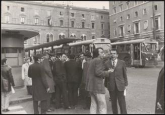 Piazza S. Silvestro bus terminus in the centre of Rome, during tram driver's strikes
