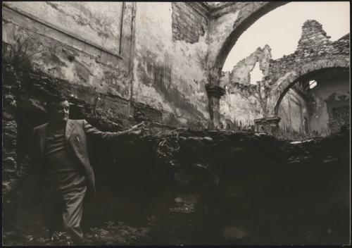 Marzabotto- A ruined house which was used by the Nazis as a concentration camp for civilians- here 19 people were shot: In the photo is one of the survivors, Mr. Mignani