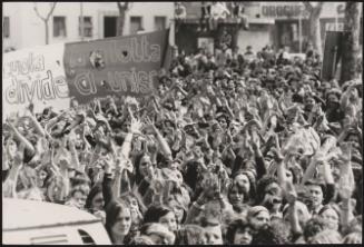 A large crowd of protesters at a feminist demonstration held by the MLD