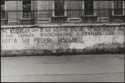 Graffiti attacking DC politician Francesco Cossiga  and PCI politician Enrico Berlinguer
