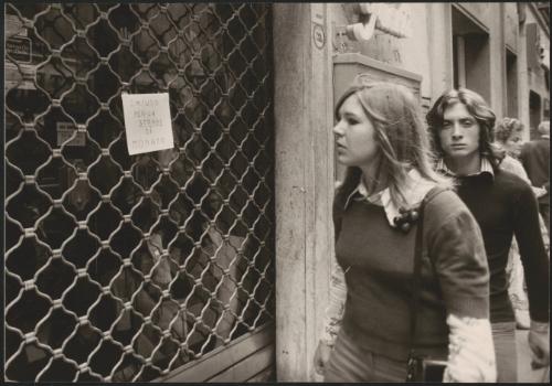 Walking past closed shops down 'Via Del Gambero'