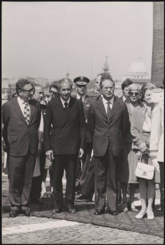 Italian President Giovanni Leone, Prime Minister Aldo Moro and U.S. Secretary of State Henry Kissinger at an event in Rome on the 5th November 1974