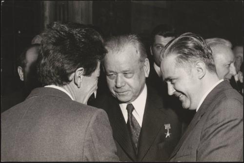 Andrei Kirilenko speaking to Enrico Berlinguer, the secretary of the PCI at their congress in Rome, March 18th - 23rd 1975