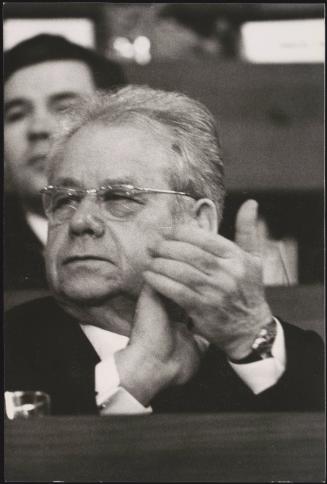 Andrei Kirilenko clapping  at the PCI congress, March 18th - 23rd 1975, Rome