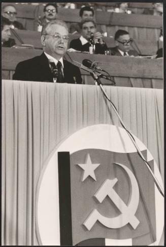 Soviet statesman Andrei Kirilenk making a speech at the PCI congress, March 18th - 23rd 1975, Rome