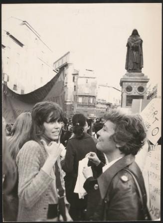 Jane Fonda joins a feminists' demonstration in Rome, February 1972