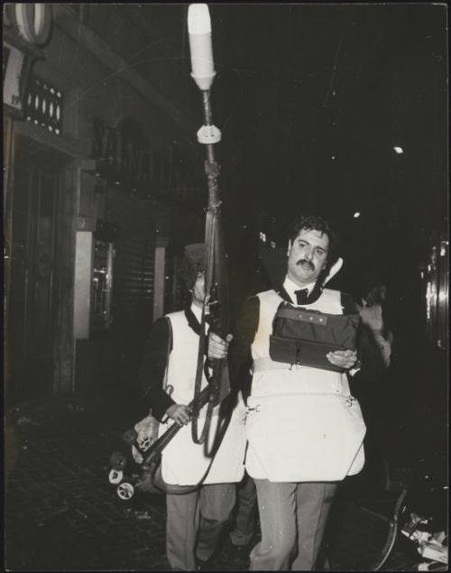 Riot police with tear gas launchers