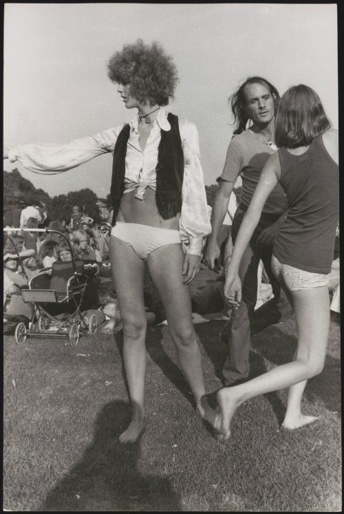 Hippies dancing at a summer music festival