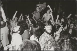 Crowds celebrating after the victory of the PCI party (the Italian Communist Party) in Via delle Botteghe Oscure, Rome