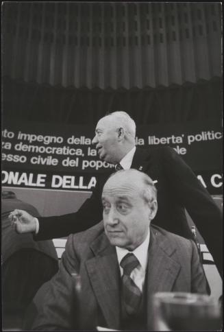 Flilippo Micheli and Paolo Emilio Taviani at a Christian Democrat Party assembly