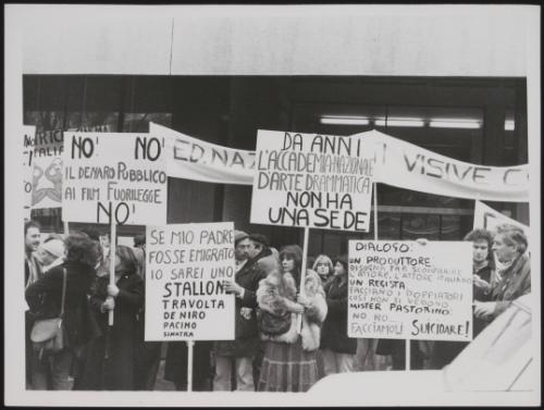 Members of the Italian film industry picketing over the banning of films and the use of American-Italian actors 