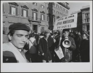 Workers from the Montedison energy company in Oria during a strike