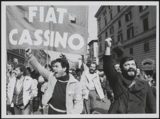 General Strike 1982. Factory workers from the the Fiat Cassino Plant on strike, demonstrating in the streets 