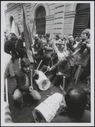 Factory workers on strike