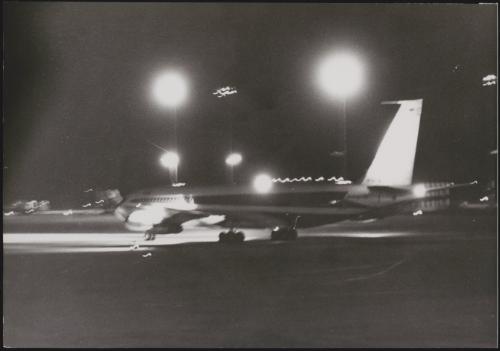 The  Trans World Airlines Flight 85 from Baltimore to San Francisco hijacked by US Marine Raphael Minichiello finally grounded at Rome airport