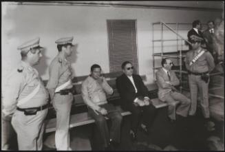 Mario Bottari, Sandro Rampazzo and Giacomo Micalizio waiting in the courthouse to be tried for the attempted "Golpe Borghese" coup