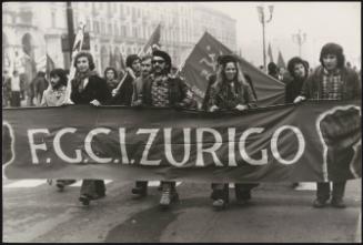 The Federation of Italian Communist Youth march for the Pro Chile demonstration
