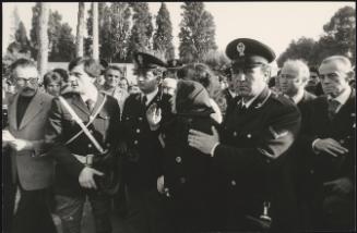 Police manage the crowds attending the funeral of Settimio Passamonti, 23rd April 1977, Rome