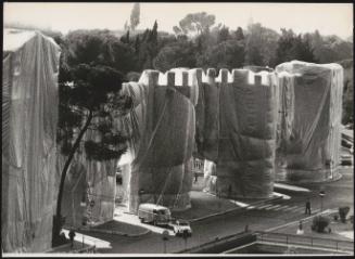 The Wall – Wrapped Roman Wall, Via Veneto and Villa Borghese, Rome, Italy, 1973-74. By artists Christo and Jeanne-Claude