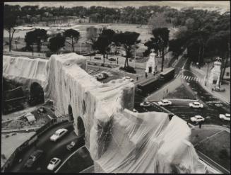 The Wall – Wrapped Roman Wall, Via Veneto and Villa Borghese, Rome, Italy, 1973-74. By artists Christo and Jeanne-Claude