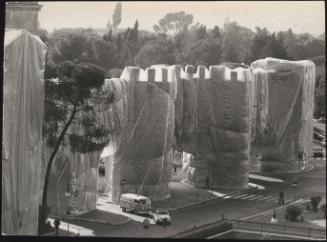 The Wall – Wrapped Roman Wall, Via Veneto and Villa Borghese, Rome, Italy, 1973-74. By artists Christo and Jeanne-Claude
