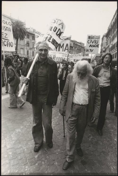 Marco Pannella leading a protest, Genoa
