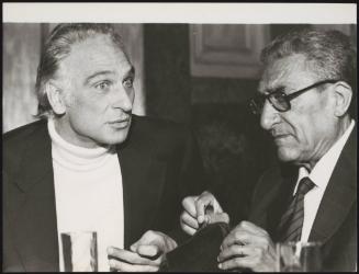 Politician Riccardo Lombardi talks to politician and civil rights activist Marco Pannella
