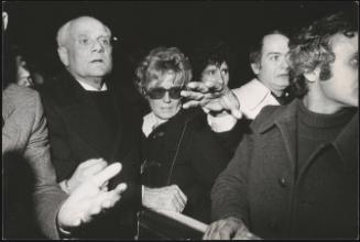 The writers Alberto Moravia, Dacia Maraini and the actor Ninetto Davoli