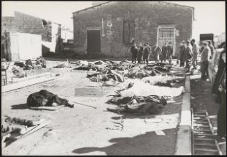 Victims form the Belice earthquake are laid out under blankets as survivors gather to pay their respects
