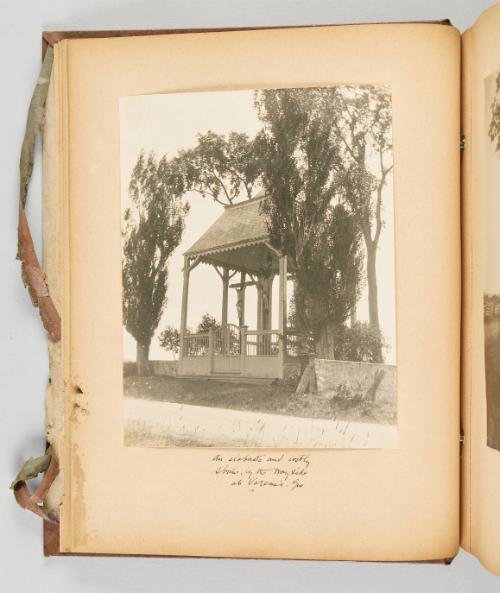 An elaborate and costly shrine, by the wayside at Varennes, Que. [Page 14 of Quebec I; from collection of Canadian albums compiled by Edith S. Watson, 1890s-1930s]
