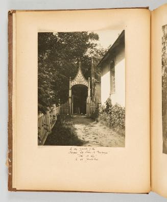 [In the grounds of the Chapel, "St. Louis de Gonzague", "Tite de Cap", In St. Joachim] Page 4 of Quebec II; from collection of Canadian albums compiled by Edith S. Watson, 1890s-1930s
