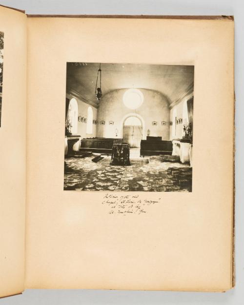 [Interior of the red Chapel. “St. Louis de Gonzague”at ‘Tite de Caps’; St. Joachim], Que.Page 3 of Quebec II; from collection of Canadian albums compiled by Edith S. Watson, 1890s-1930s
