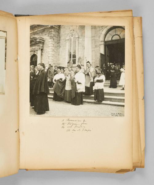 A Procession of the PIlgrims, from the old Basilica, Ste. Anne de Beaupré. Page 39 of Ste Anne de Beaupré; from collection of Canadian albums compiled by Edith S. Watson, 1890s-1930s