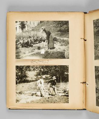 Father Magella in the monastery garden. Page 36 of Ste Anne de Beaupré; from collection of Canadian albums compiled by Edith S. Watson, 1890s-1930s