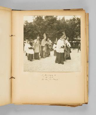 A procession in the park, Ste. Anne de Beaupré. Page 25 of Ste Anne de Beaupré; from collection of Canadian albums compiled by Edith S. Watson, 1890s-1930s