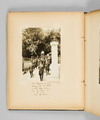 The Champlain guards carrying the old statue of Ste. Anne returning from the stations of the cross, from St. Malo. Page 22 of Ste Anne de Beaupré; from collection of Canadian albums compiled by Edith S. Watson, 1890s-1930s