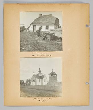 [Summer kitchen, church, and bell tower] [Page 10 of New Canadians album]
