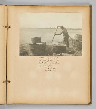 Nothing like the old iron pots. In boiling out seal oil in a Magdalen Island sea port. In Havre Aubert. [Illeg.] 20. [Page 39 of Wells and Pots album]
